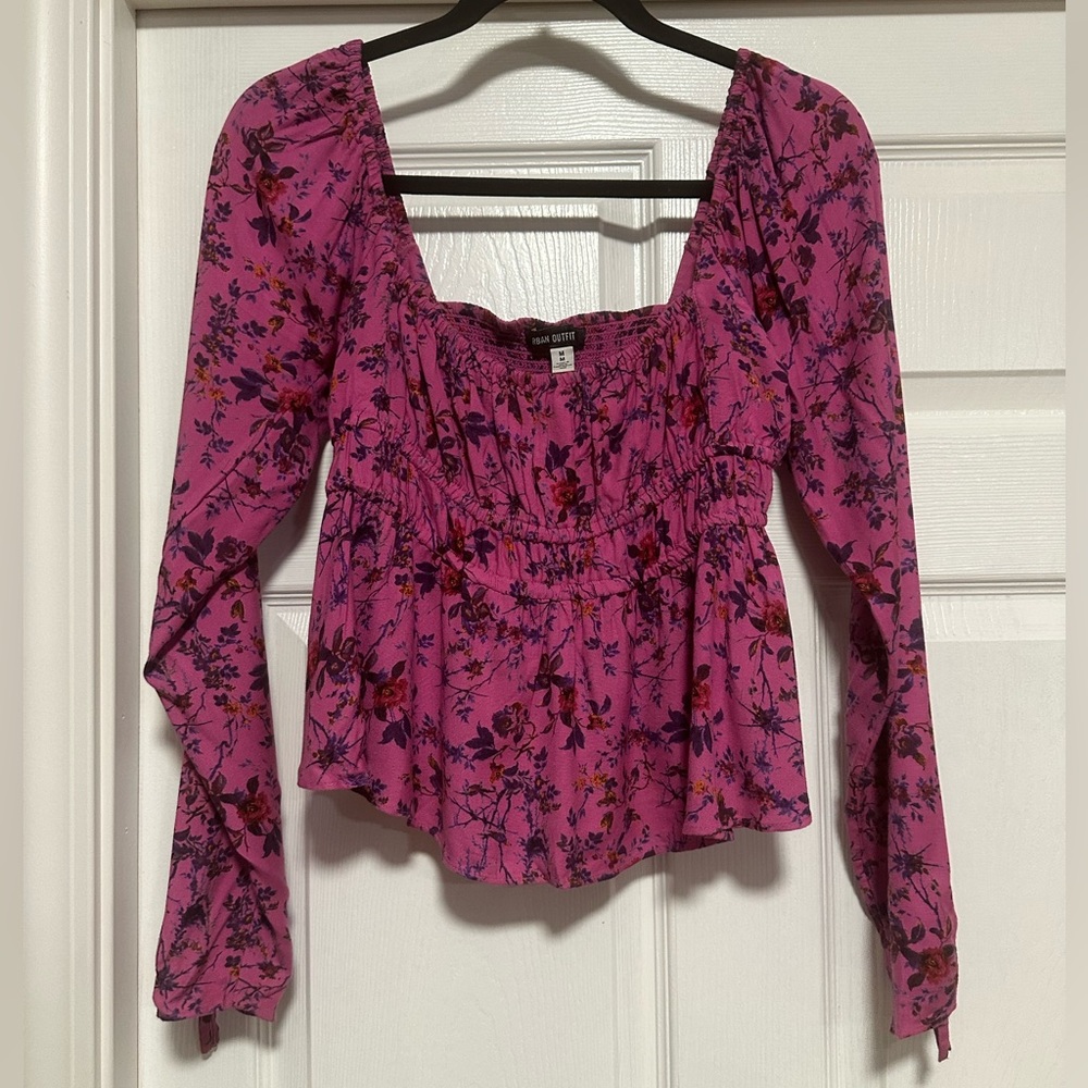 Urban Outfitters Pink Floral Soft Long Sleeve Blouse Women's M